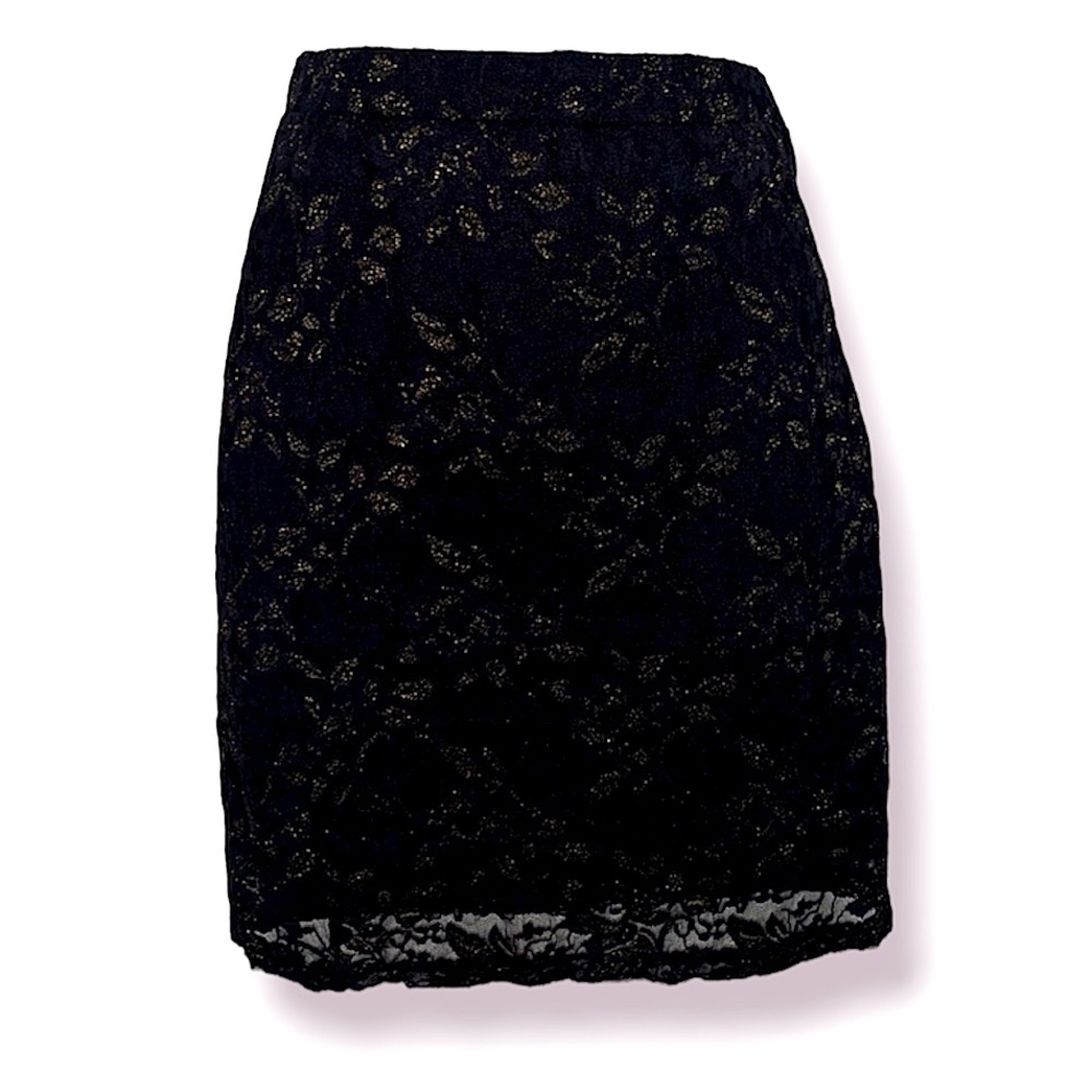 FOREVER 21 - BLACK & GOLD LACE MINI SKIRT - SIZE L